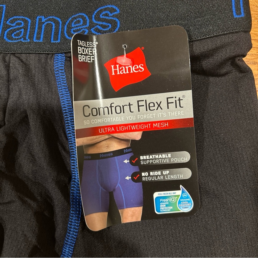 Hanes Black Boxer Briefs with Blue Stitching